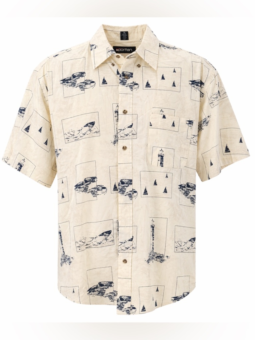 Puritan Nautical Button Up Shirt XL Cream Yellow Coastal Dad Shirt